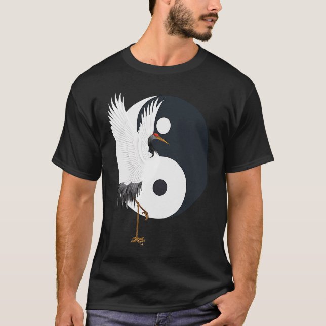 Camiseta Tai Chi White Crane Yin Yang Qi Gong Chinês Branco (Frente)