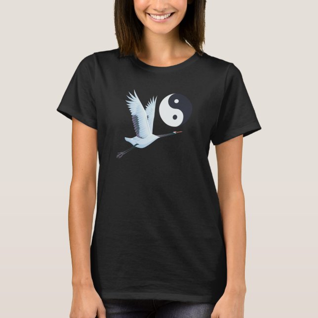 Camiseta Tai Chi White Crane Yin Yang Qi Gong Chinês Branco (Frente)