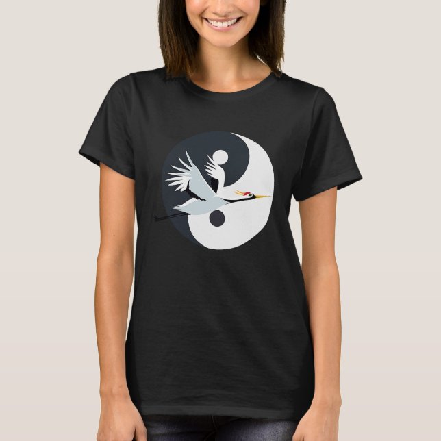 Camiseta Tai Chi White Crane Yin Yang Qi Gong Chinês Branco (Frente)