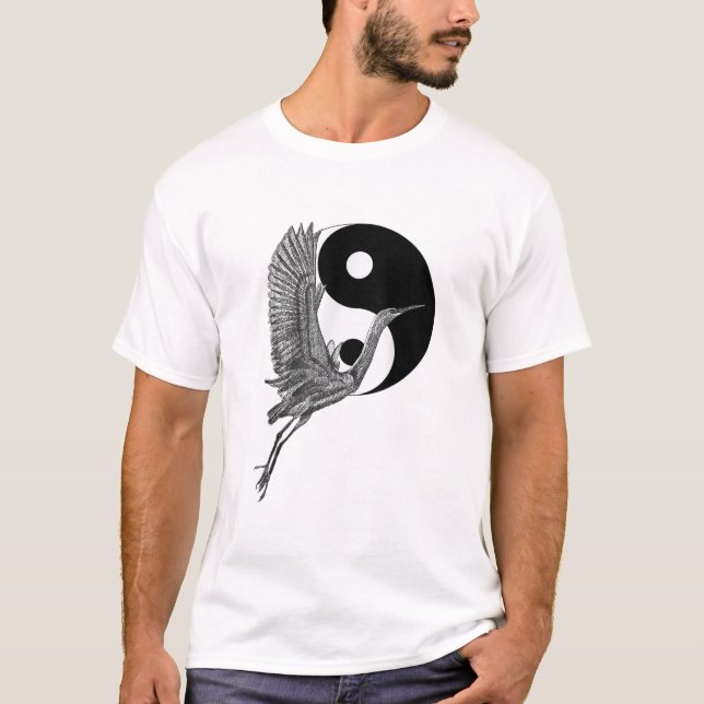 Camiseta Tai Chi White Crane Yin Yang Qi Gong Ilustração  (Frente)