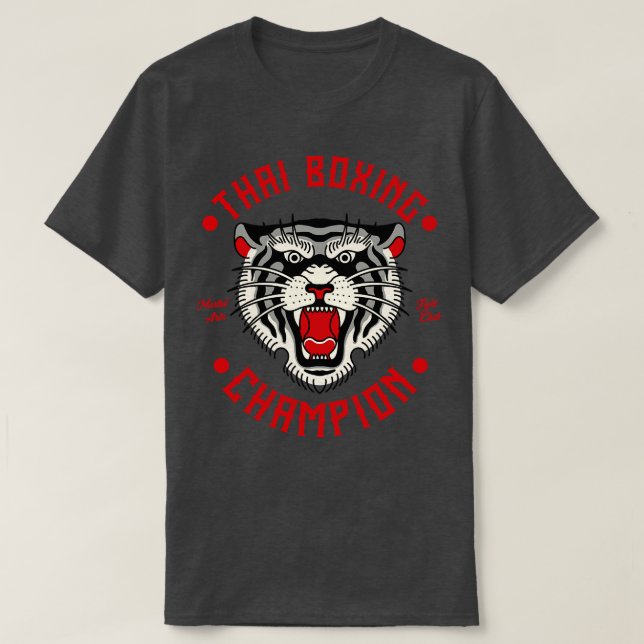 Camiseta Tailandês Boxing Tiger Champion Fighter Artes Marc (Frente do Design)