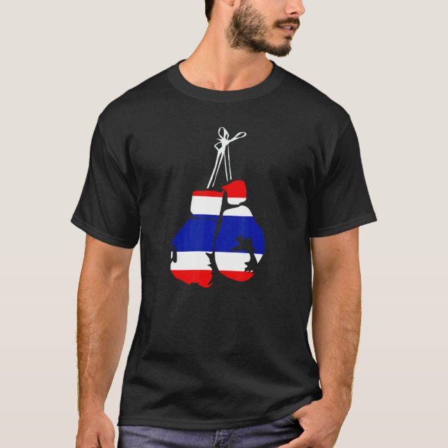 Camiseta Tailândia Boxando Luvas Tailandesas Bandeiras Para (Frente)