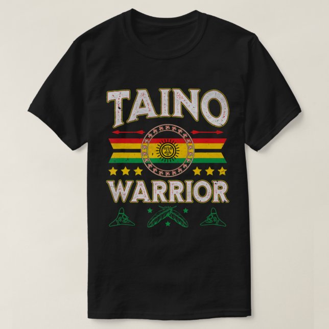 Camiseta Taino Warrior Flag Nativo Americano Arawak Boriken (Frente do Design)