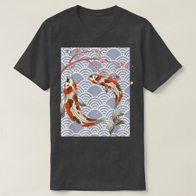 Camiseta Taisho Sanke Koi Fish Pond Japão Aesética Sakura (Frente do Design)