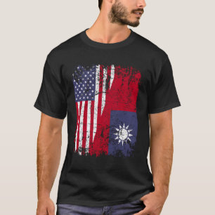 Camiseta Taiwan Roots Half American Flag Usa Flag
