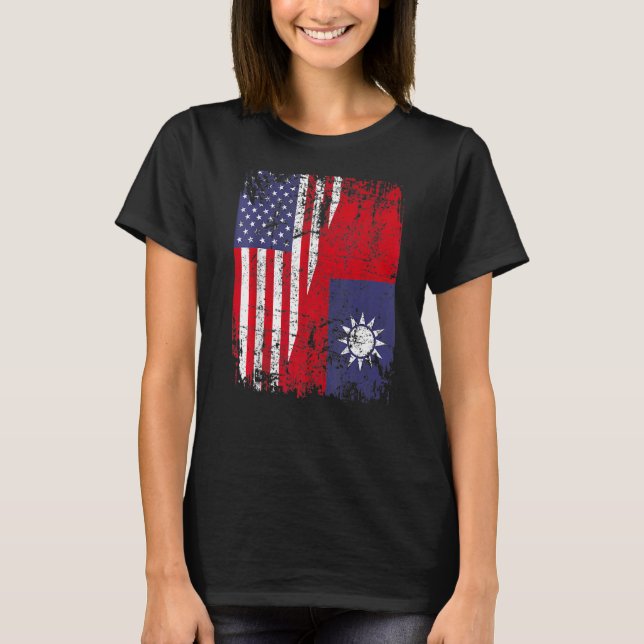 Camiseta Taiwan Roots Half American Flag Usa Flag (Frente)
