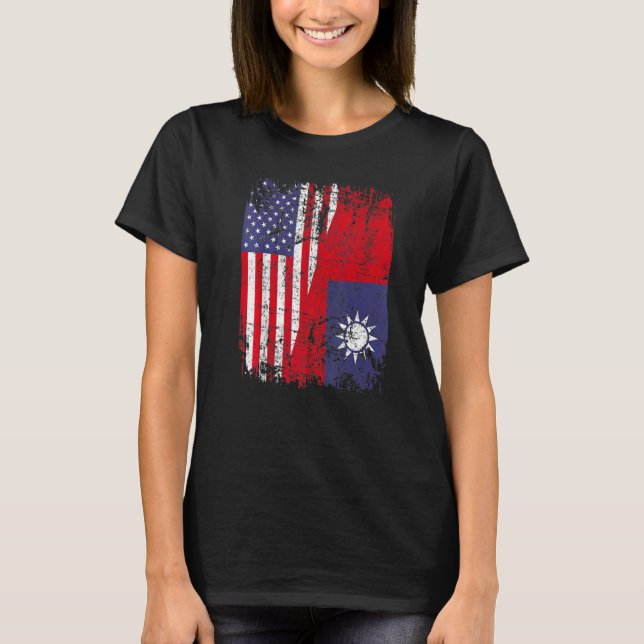 Camiseta Taiwanese Roots Half American Flag Usa Taiwan Flag (Frente)