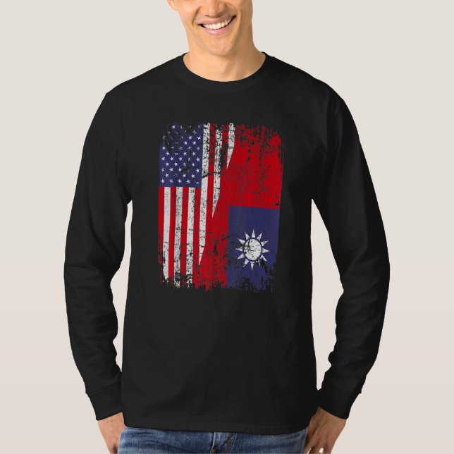 Camiseta Taiwanese Roots Half American Flag Usa Taiwan Flag (Frente)