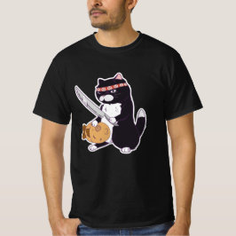Camiseta Taiyaki Samurai Cat com Peixe, Sushi Cat