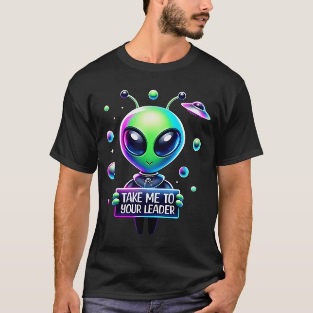 Camiseta Take Me To Your Leader Funny Alien Cartoon Men Wom (Frente)