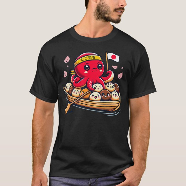 Camiseta Takoyaki fofinho e polvo comida de rua japonesa (Frente)