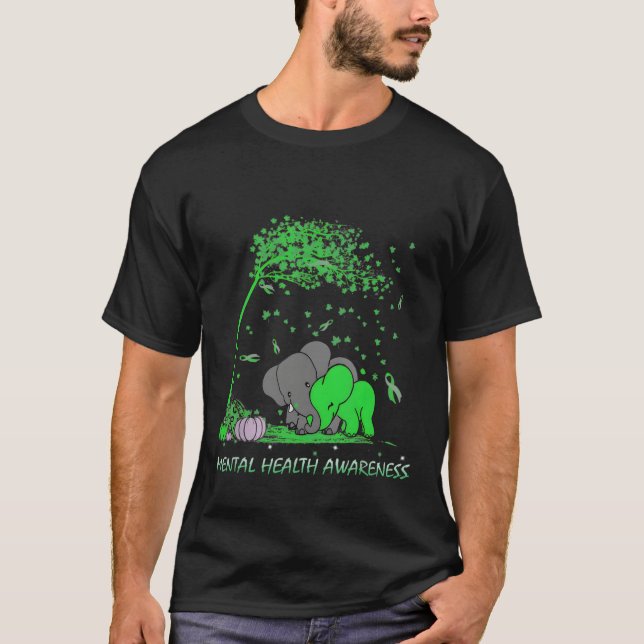 Camiseta Tal Health Awareness Green Ribbon Elephant (Frente)