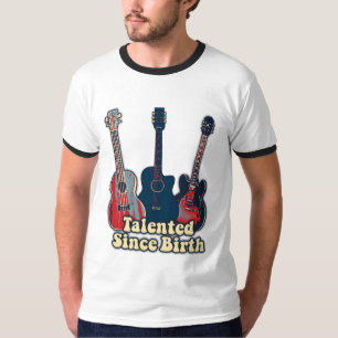 Camiseta Talentoso desde o nascimento. Guitarras coloridas 