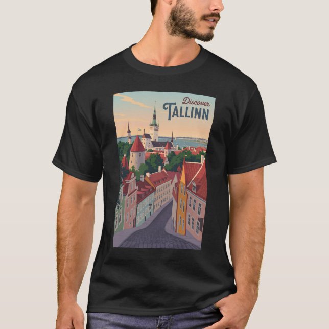 Camiseta Tallinn Estônia Ilustração Viagem Art Vintage (Frente)
