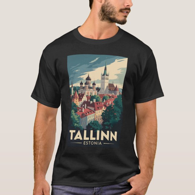 Camiseta Tallinn Estônia Viagem Art Vintage (Frente)