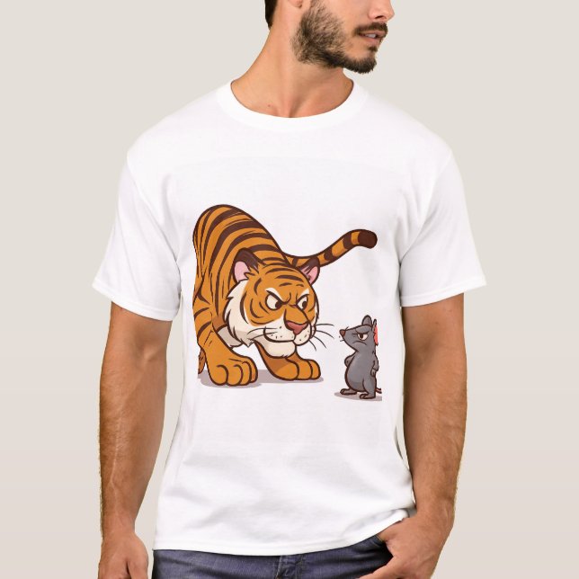 Camiseta "Tamanho não me assusta - Mouse vs Tiger Showdown" (Frente)