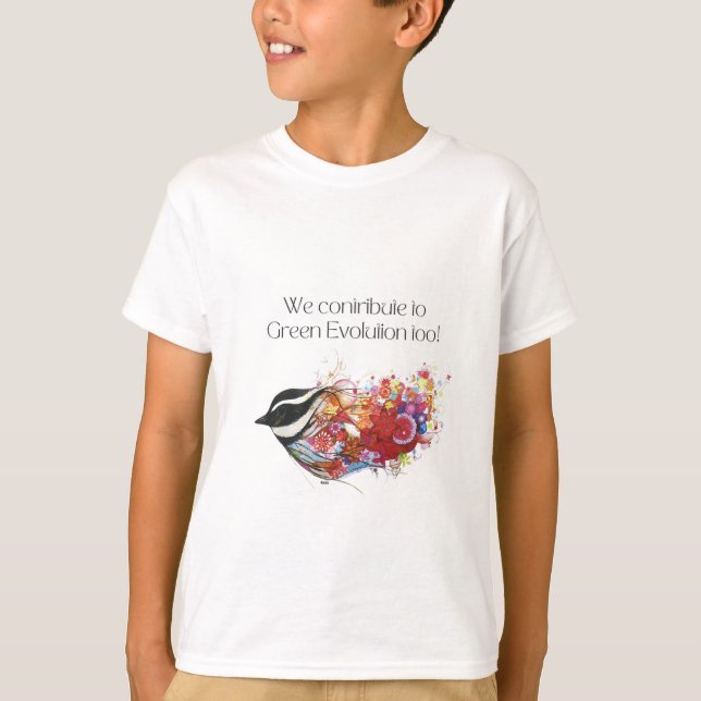 Camiseta Também contribuímos para a evolução verde. (Frente)