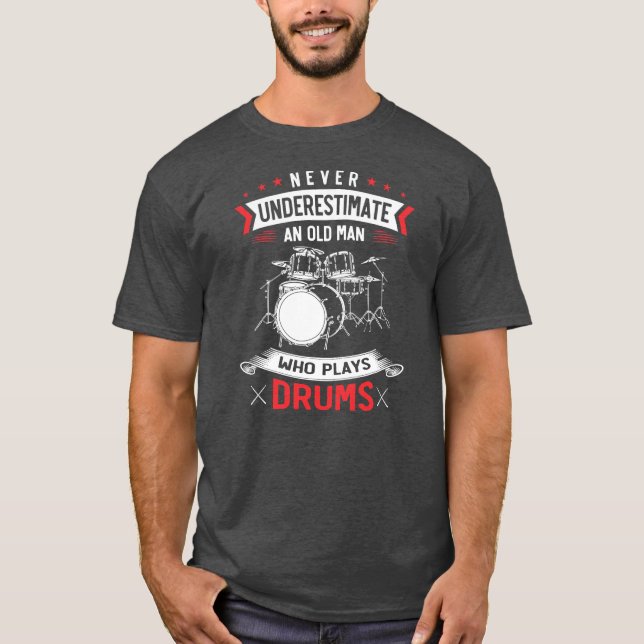 Camiseta Tambor de Mens Conjunto Música Aposentada Drummer  (Frente)