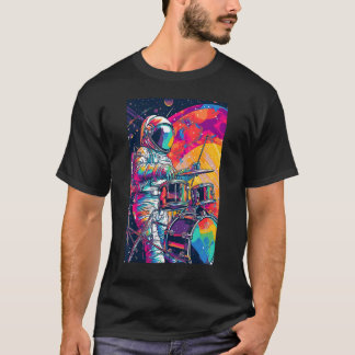 Camiseta Tambor Tocando Astronauta Drummer Espaço do Rapaz 