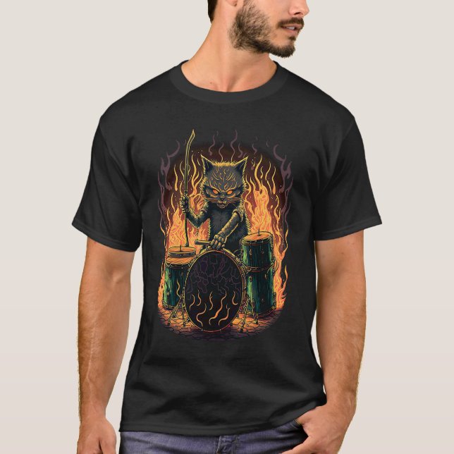 Camiseta Tambores Batera Gato  6 (Frente)