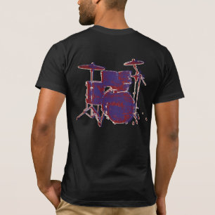 Camiseta Tambores de Rock Vermelho e Azul em Preto