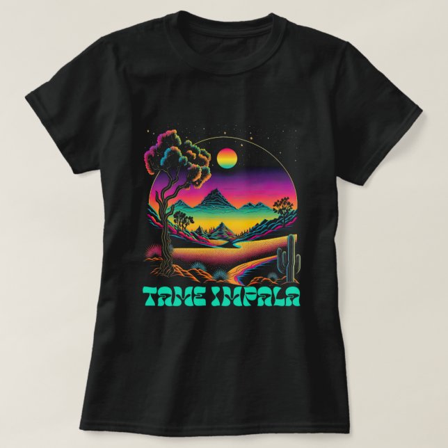 Camiseta Tame Impala: Design do Ventilador Psicodélico Retr (Frente do Design)