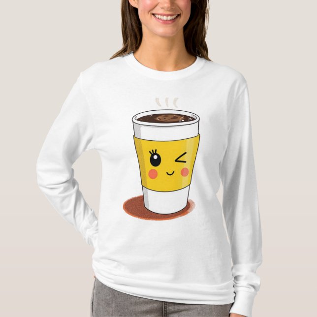 Camiseta Tampão de café com T-Shirt piscando um olho (Frente)