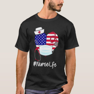 Camiseta Tampas de estetoscópio Enfermeira Vida Coração Ban