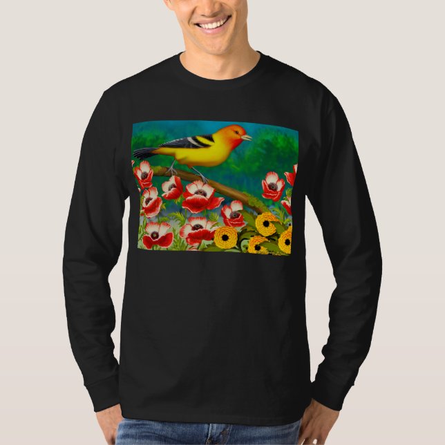 Camiseta Tanager Ocidental no Garden Flowers Sweatshirt (Frente)