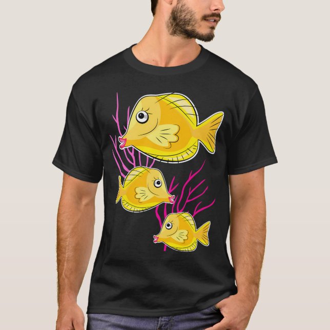 Camiseta Tangue Amarelo no Mar Azul Profundo (Frente)