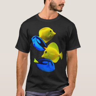 Camiseta Tangue Amarelo Tangue Azul Peixe de Aquário Marinh