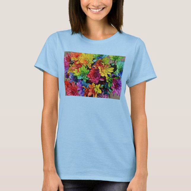 Camiseta Tanque Básico Floral Multicolorido Superior (Azul) (Frente)