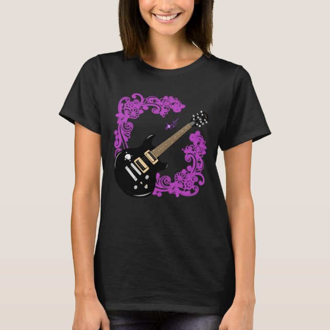 Camiseta Tanque de Espaguete Floral de Guitarra Elétrica (Frente)