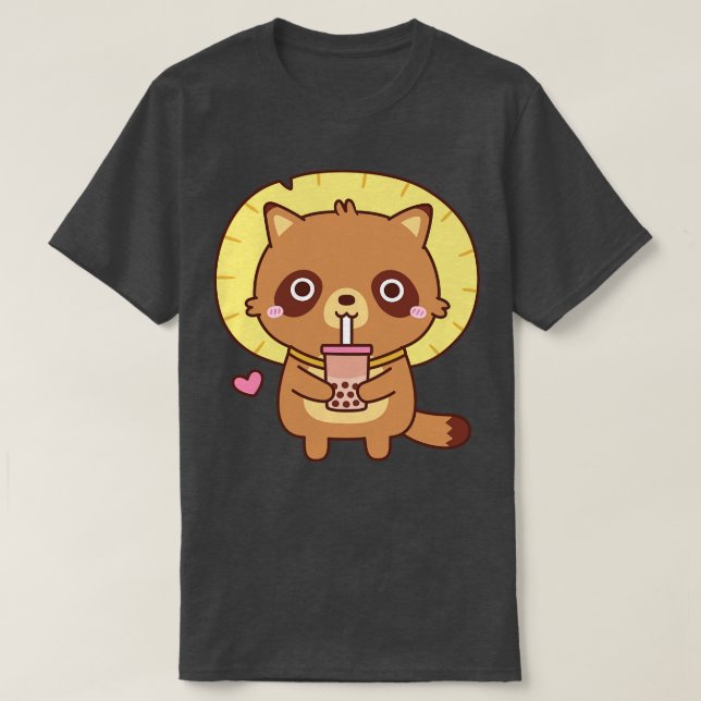 Camiseta Tanuki Bonito Com Palha Que Ama Chá De Bolha (Frente do Design)