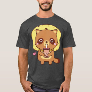 Camiseta Tanuki Bonito Com Palha Que Ama Chá De Bolha