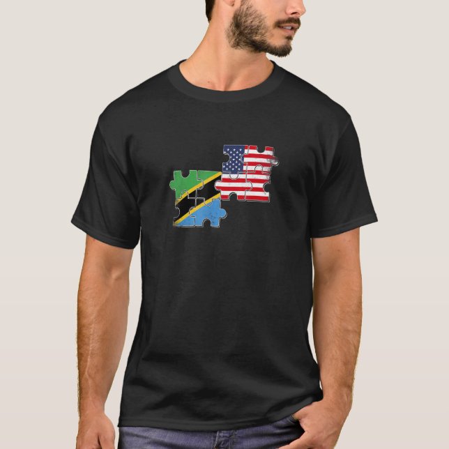 Camiseta Tanzânia Usa Love Roots Tanzânia American Flag (Frente)