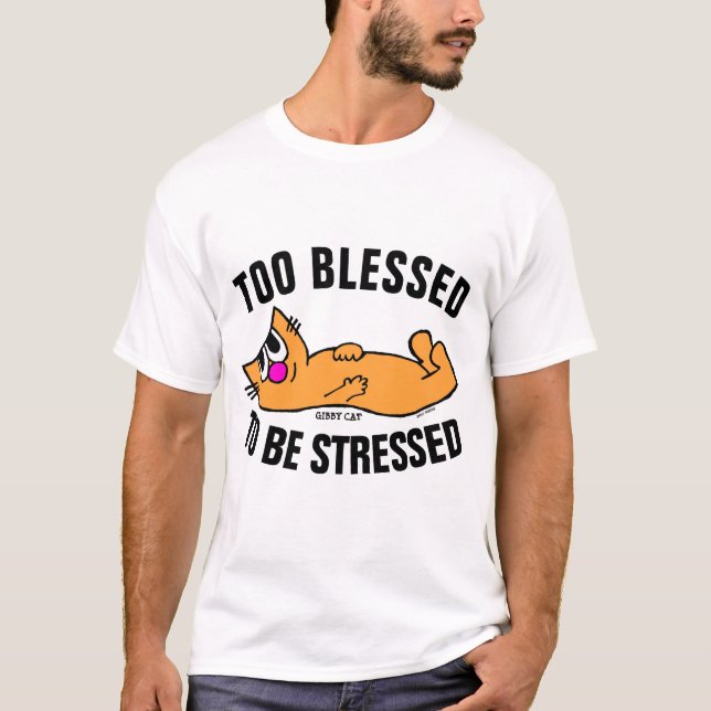 Camiseta TÃO ABRAÇADO PARA SER ESTRESSADO, GIBBY CAT T-shir (Frente)