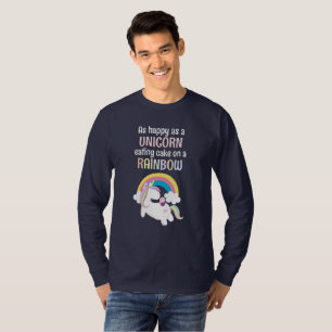 Camiseta Tão Feliz Como Um Unicórnio Comendo Bolo Num Arco-