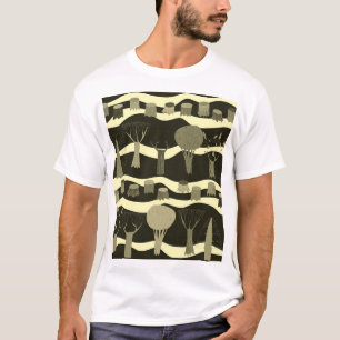 Camiseta tapeçaria de cinza: padrão de árvores.