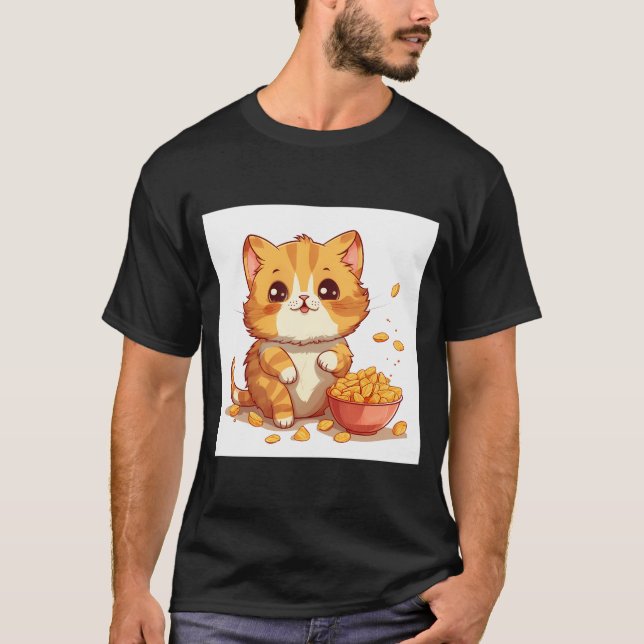 Camiseta Taquicardia laranja muito fofa tater gato numa tig (Frente)