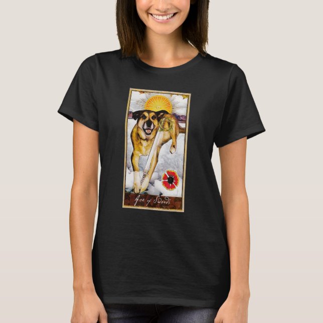 Camiseta Tarot Card Ace of Swords and Dog Cosmic Graphic Do (Frente)
