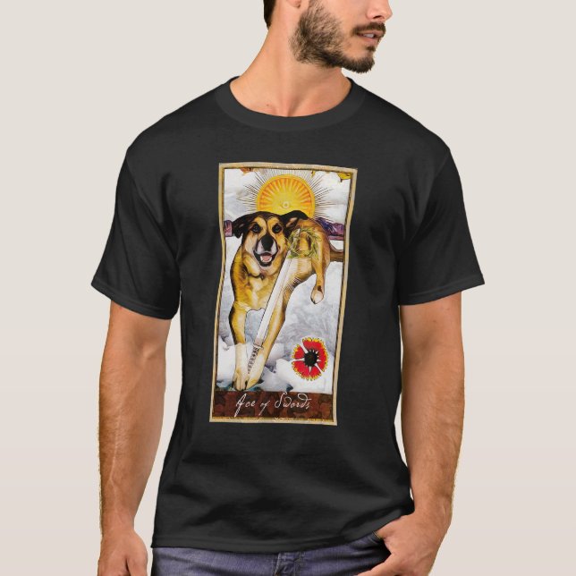Camiseta Tarot Card Ace of Swords and Dog Cosmic Graphic Do (Frente)