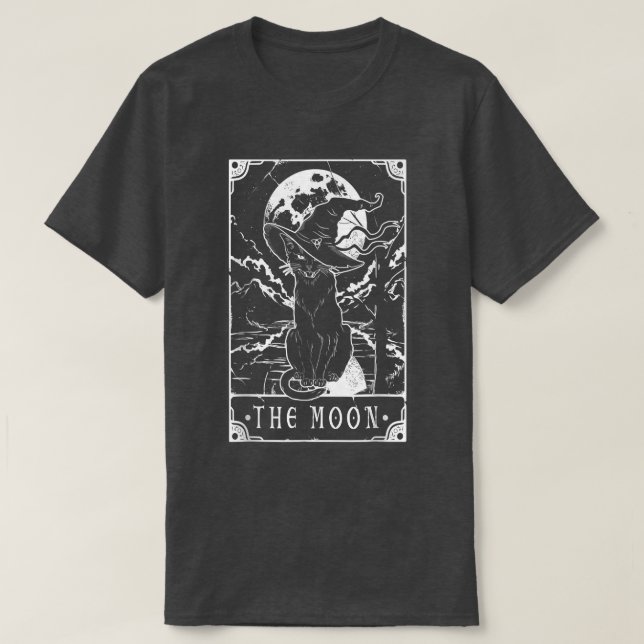 Camiseta Tarot Card Crescent Moon And Black Cat Witch Hat H (Frente do Design)