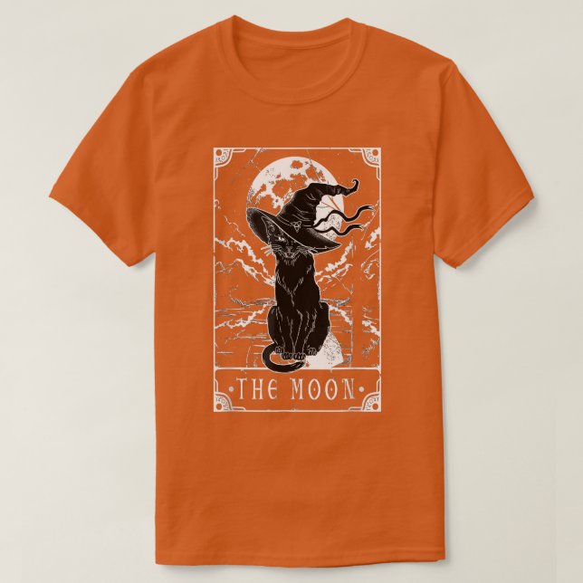Camiseta Tarot Card Crescent Moon And Black Cat Witch Hat H (Frente do Design)