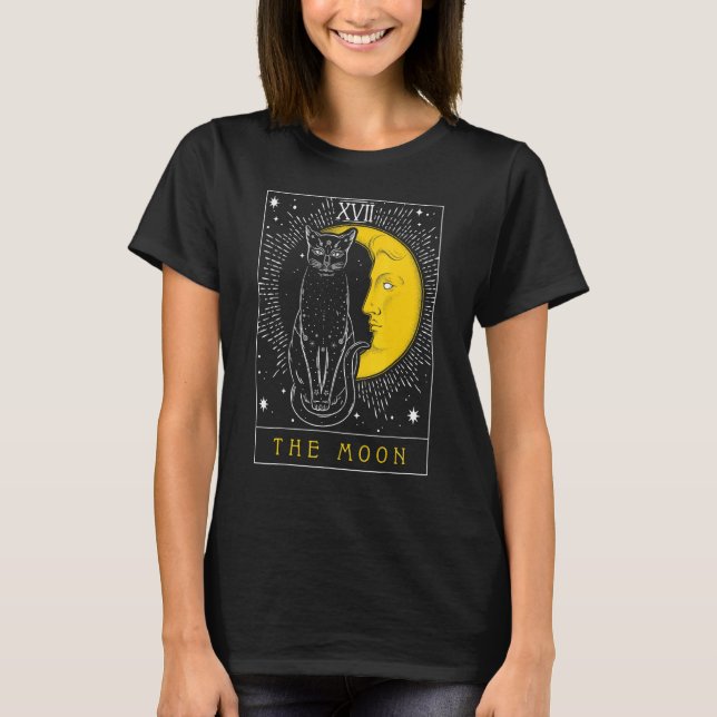 Camiseta Tarot Card Crescent Moon And Cat Graphic (Frente)