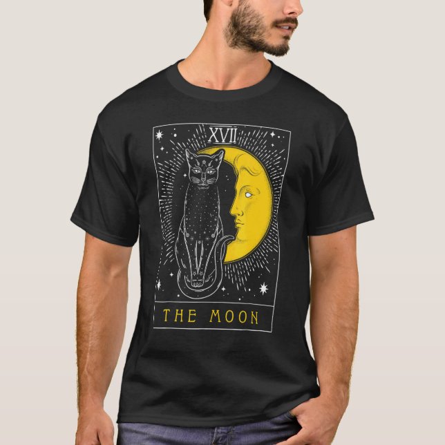 Camiseta Tarot Card Crescent Moon And Cat Graphic (Frente)