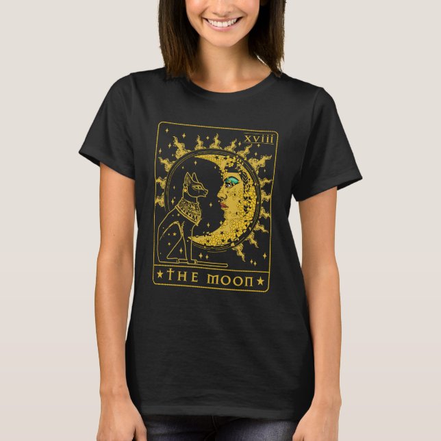 Camiseta Tarot Card Crescent Moon Cleopatra E Sphynx Cat (Frente)