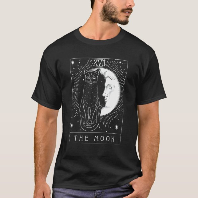 Camiseta Tarot Card Crescent Moon E Black Cat Witat Hat (Frente)