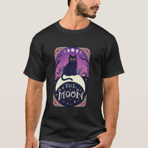 Camiseta Tarot Card Crescent Moon E Black Cat Witat Hat