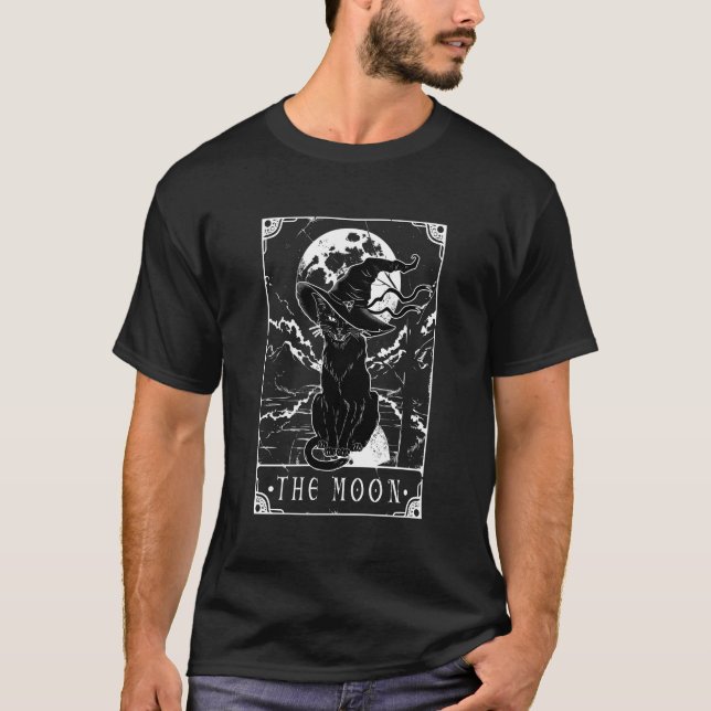 Camiseta Tarot Card Crescent Moon E Black Cat Witat Hat (Frente)